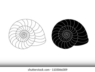 Black and White Spiral Shell symbol. Mollusk icon.