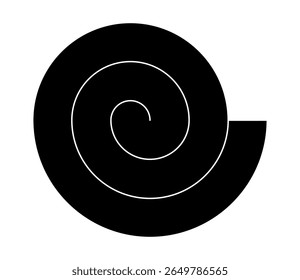 Black and white spiral silhouette icon on plain background. Clipart image isolated on background.