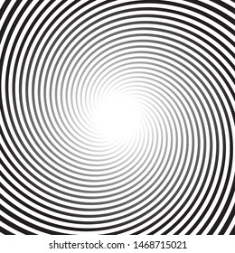 Black and white spiralling op art pattern. Vector illustration. 