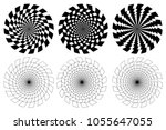 Black and white spirals of the rectangles radial expanding from the center, Optical illusion - chessboard swirl,