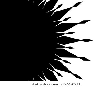 Black and white split background.  pattern of abstract rays. Abstract flower, sun. Design for modern graphics, prints, packaging and design. Business cards, flyer. Vector background