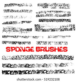 Black and white sponge print striped grunge brushes. Vector illustration.