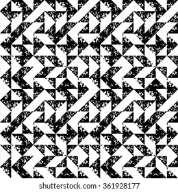Schwarz-weißer Schwamm Druckdreiecke geometrisches, nahtloses Muster, Vektorgrafik
