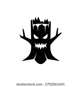 Icono espeluznante blanco y negro del tocón del árbol para el diseño de Halloween