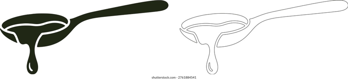 Black and white spoon with dripping sauce silhouettes