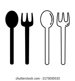 schwarz-weißer Löffel und Gabelvektordesign, Löffel- und Gabelsilhouette
