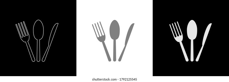 Black and white Spoon, Knife and Fork Icon Vector. Trendy Flat style for restaurant menu, graphic design