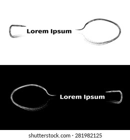 Black and white spoon on a black and white background, vector illustration