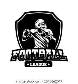 Black and white sport badge of american football league with shield