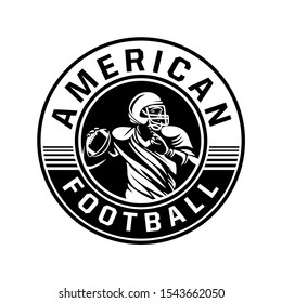 Black and white sport badge of american football player with circle shape