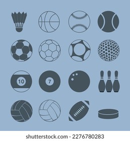 black and white sport ball pictogram silhouette collection