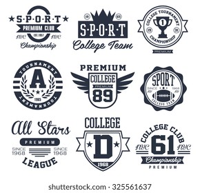 Black And White Sport Emblems Logos Vector Illustration Set