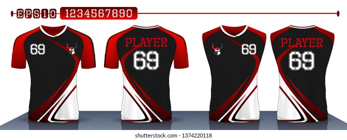 Black and White sport shirt ,T-shirt sport design ,Vector Soccer jersey template, football sport shirt front and back model eps10 on grid background with horn logo and number for edit