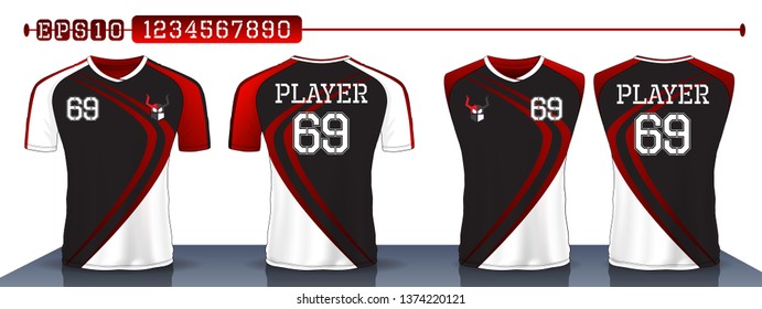 Black and White sport shirt ,T-shirt sport design ,Vector Soccer jersey template, football sport shirt front and back model eps10 on grid background with horn logo and number for edit