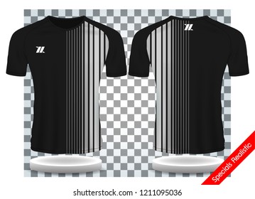 Black and white sport wear protection equipment vector illustration.layout football sport t-shirt design. Template front, back view. Soccer kit national team shirt mock up and number for edit.
