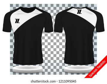 Black and white sport wear protection equipment vector illustration.layout football sport t-shirt design. Template front, back view. Soccer kit national team shirt mock up and number for edit.
