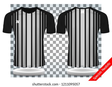 Black and white sport wear protection equipment vector illustration.layout football sport t-shirt design. Template front, back view. Soccer kit national team shirt mock up and number for edit.

