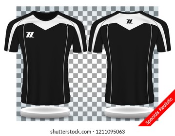 Black and white sport wear protection equipment vector illustration.layout football sport t-shirt design. Template front, back view. Soccer kit national team shirt mock up and number for edit.

