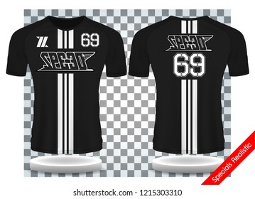 black and white sport wear protection equipment vector illustration.layout football sport t-shirt design. Template front, back view. Soccer kit national team shirt mock up and number for edit.