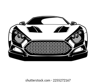 Black and white sports car or supercar vector illustration