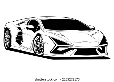 Black and white sports car or supercar vector illustration