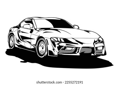 Black and white sports car or supercar vector illustration