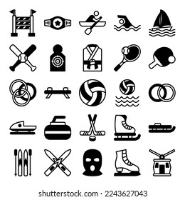 black and white sports icon set, with modern and simple style