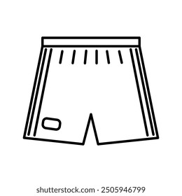 Black and white sports shorts in an outline style. Casual or athletic clothing icon for fitness, sports, or fashion related designs.