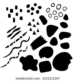 Punto negro y blanco, mancha, círculo, curva, línea, punto, gota, elementos geométricos definidos para el diseño