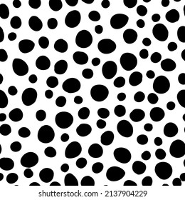 Black and white spots circles vector seamless pattern. Seamless background with modern monochrome dots. Texture of dark shapes for fabric, wrapping paper, scrapbooking.