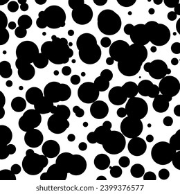 Black and white spotted animal print of Dalmatian or cow. Vector background with animal print. Texture spots and dots of different shapes.