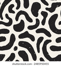 Black and white Spotted Seamless Pattern with grunge effect. Animal skin background with shabby design. Repeat vector illustration with abstract shapes and squiggles