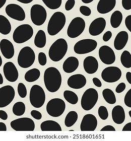 Black and White Spotted Seamless Pattern. Animal Fur print texture with spots stains and blots. Repeat vector illustration