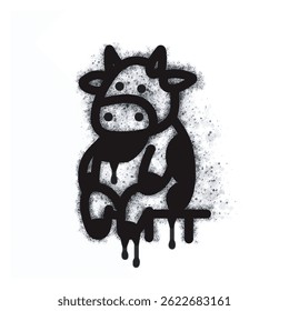 black and white spray painted cow graffiti.