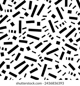 Black and white sprinkles confetti seamless pattern. Modern cute falling speckle pattern. Hand drawn simple brush strokes, dashes and square dots. Vector fun wallpaper in kid style.