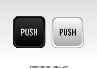 icono de botón 3d mate cuadrado blanco y negro con texto pulsado