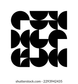 Black and White Square Background Geometric Circle and Half Circle Vector