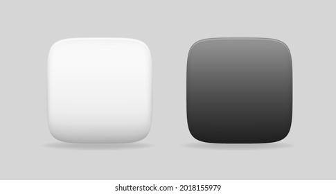 Black white square buttons mobile app template. Matte interface for custom online programs and devices with elegant vector design.