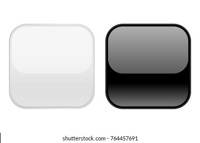 Black and white square buttons with reflection. Vector 3d illustration isolated on white background