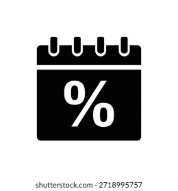 Icono de calendario cuadrado en blanco y negro con borde superior en negrita y símbolo de porcentaje