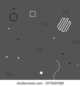 Black White Square Digital Geometrical Modern Design. Grey Polygon Oval Silver Modern Style Simple Hipster Art. Shadows Pastel Triangle Ornamental Fabrics. Gray Chaos Calm Vector Background.
