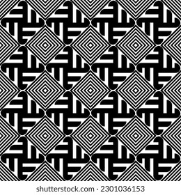 Black and white in square and fan shape for seamless pattern.