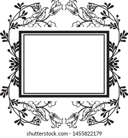 Black and white square frame, drawing beautiful flowers, design greeting cards. Vector
