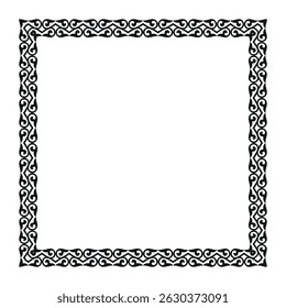 Quadro quadrado preto e branco. Ornamento turco quadrado tradicional. Padrão quadrado preto oriental com arabescos. Islã, índio, motivo otomano. Para cerâmica, porcelana, bordados, jateamento de areia, laser. 