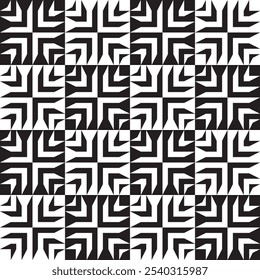 Black and white square geometric abstract stars vector seamless pattern or texture.