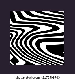 Black and white square with glitched wavy texture. Abstract geometric illustration in op-art style.