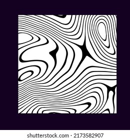 Black and white square with glitched wavy texture. Abstract geometric illustration in op-art style.