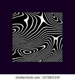 Black and white square with glitched wavy texture. Abstract geometric illustration in op-art style.