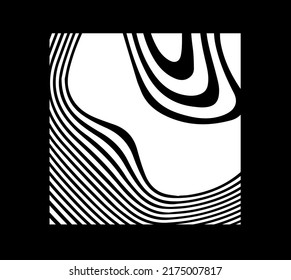 Black and white square with glitched wavy texture. Abstract geometric illustration in op-art style.