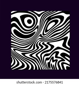 Black and white square with glitched wavy texture. Abstract geometric illustration in op-art style.